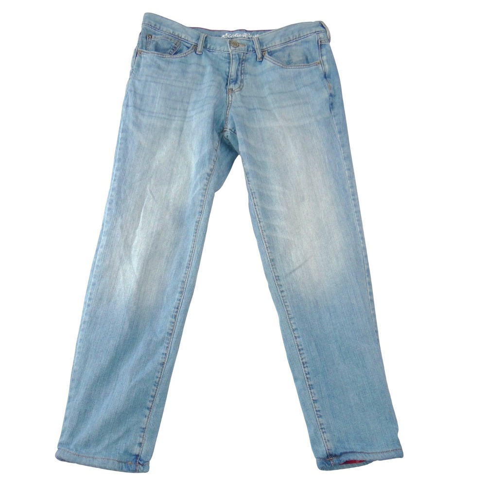 Eddie Bauer Womens P8 Light Wash Flannel‎ Lined Boyfriend Relaxed Jeans